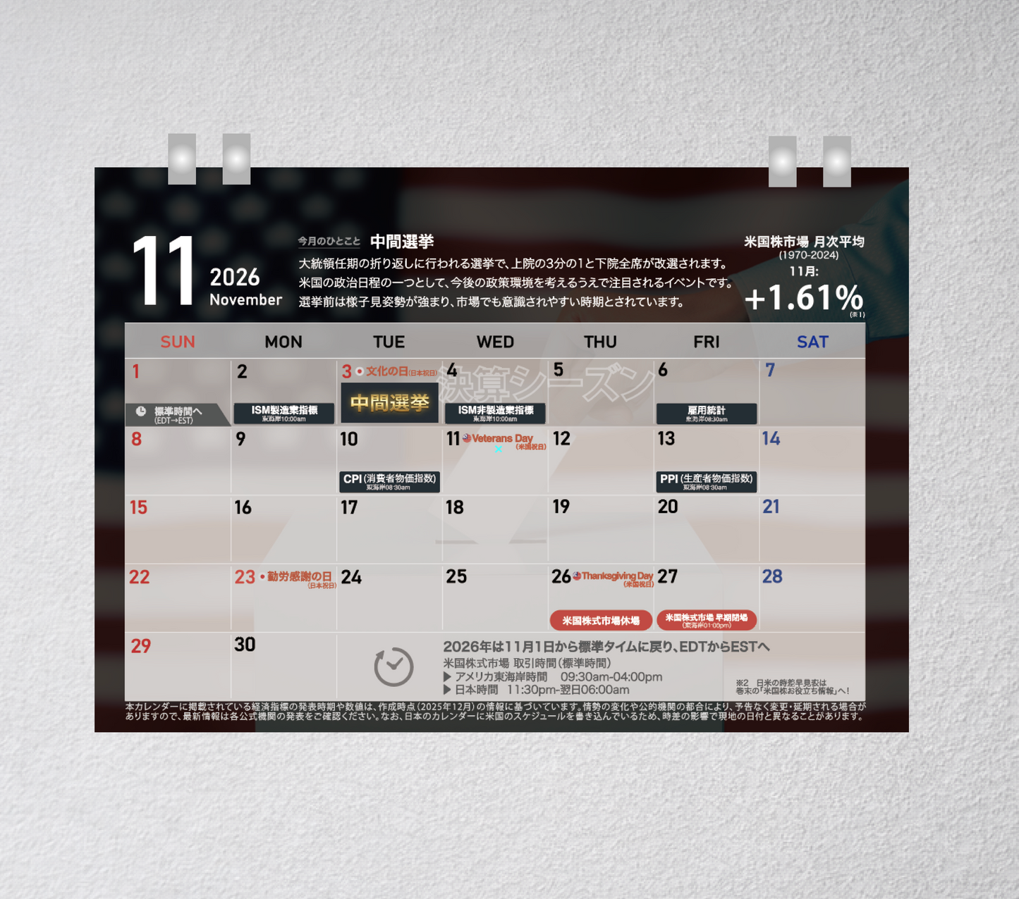 米国経済指標2026年カレンダーパック